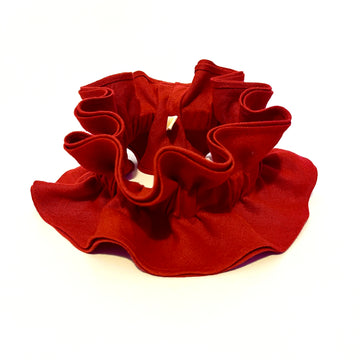 Scarlet red ruffle pie crust collar on a white background
