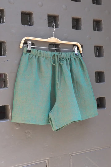 Crop Clothing - Tie Waist Shorts In Grasshopper Green Linen