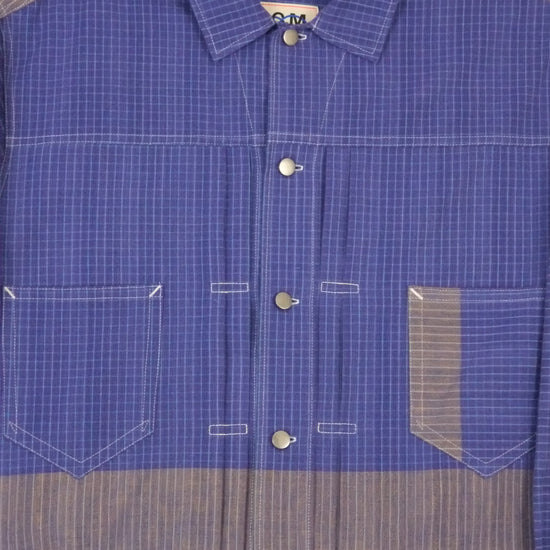 Blue checkered shirt with gray accents on a white background