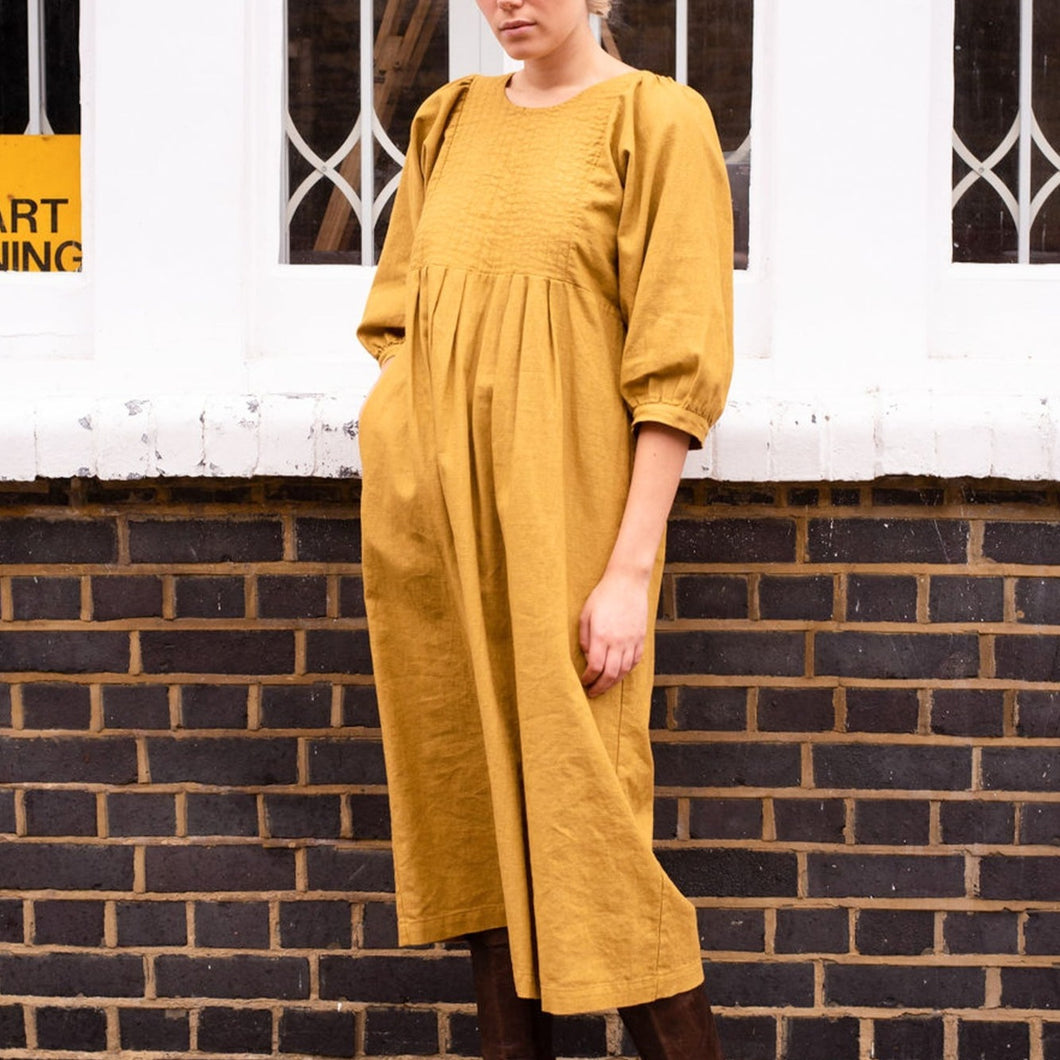 The Regular Works - Quilt Dress In Ochre Linen