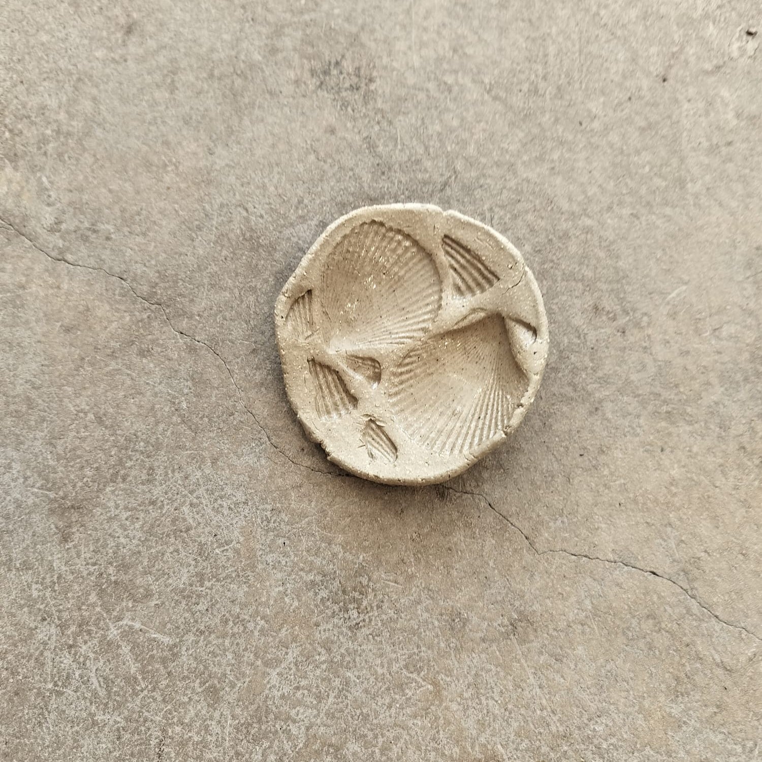 shell ceramic trinket dish on concrete surface