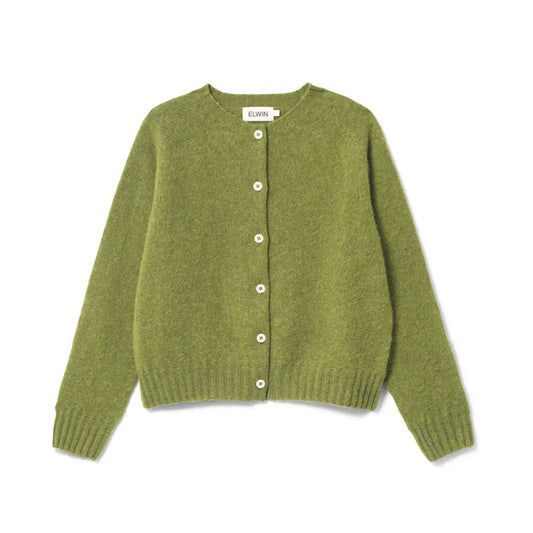 Green knitted cardigan on a white background