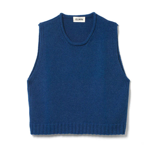 Blue knitted vest on a white background