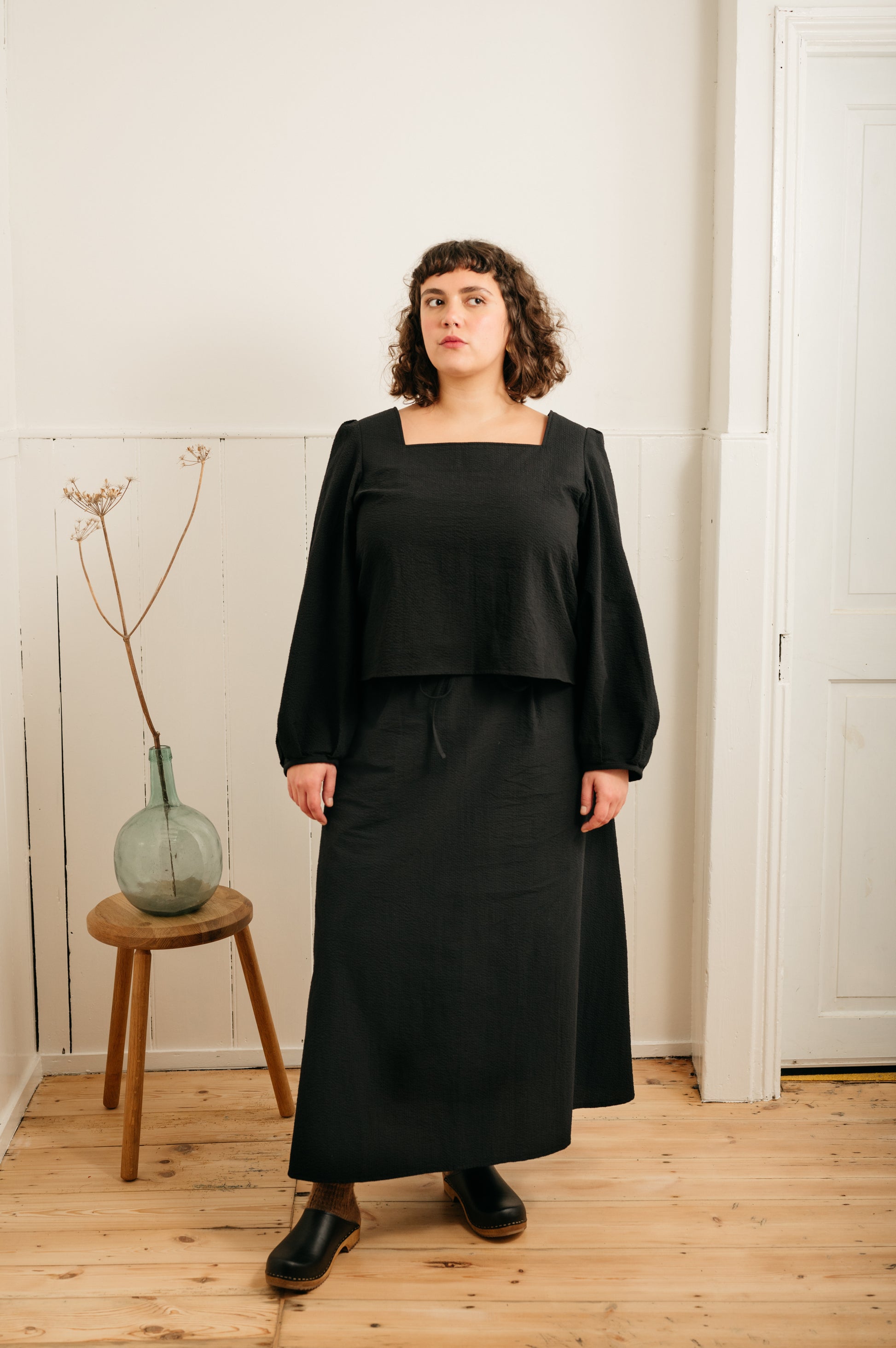 Atwin - Daily Skirt In Black Seersucker | Atwin Store UK