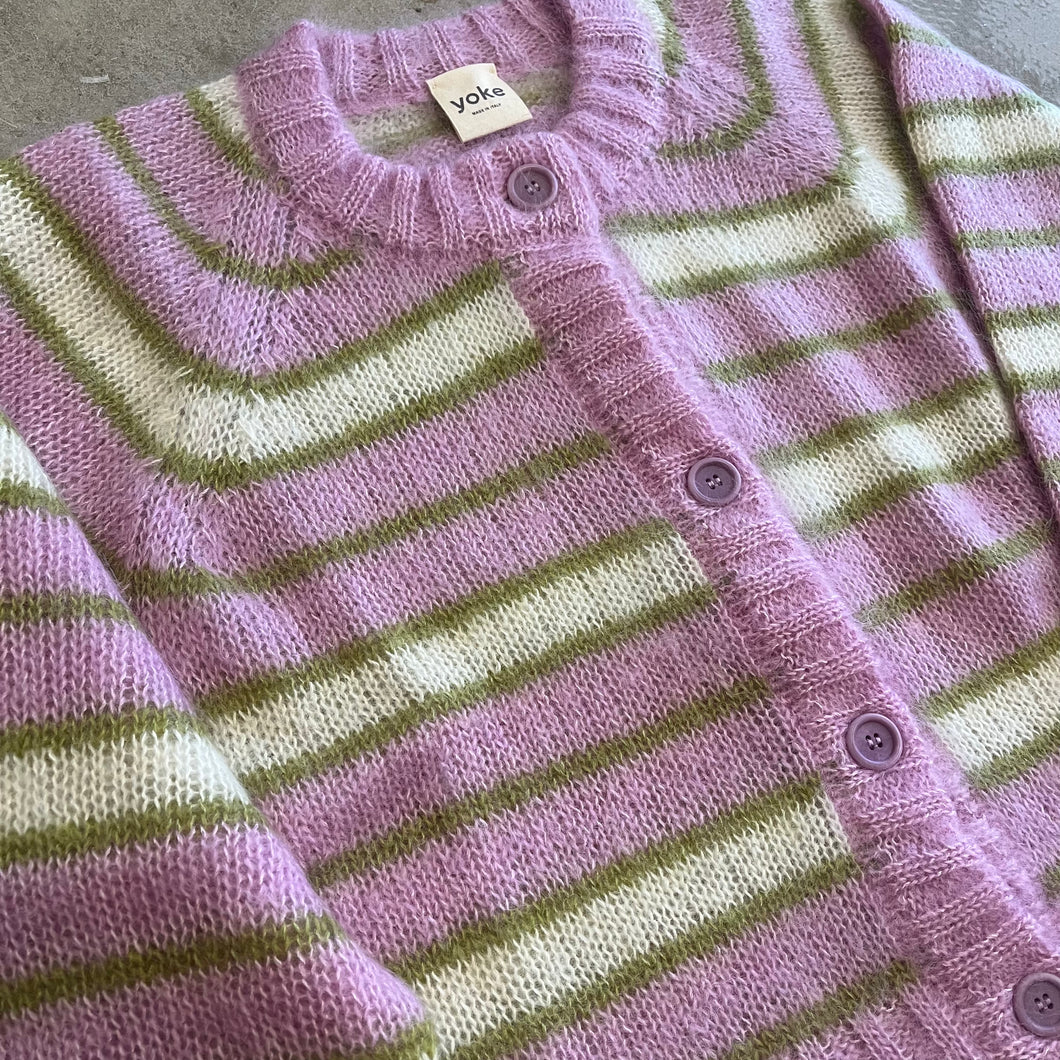 Yoke Studio - Brushed Mohair Cara Cardigan In Pink Stripe