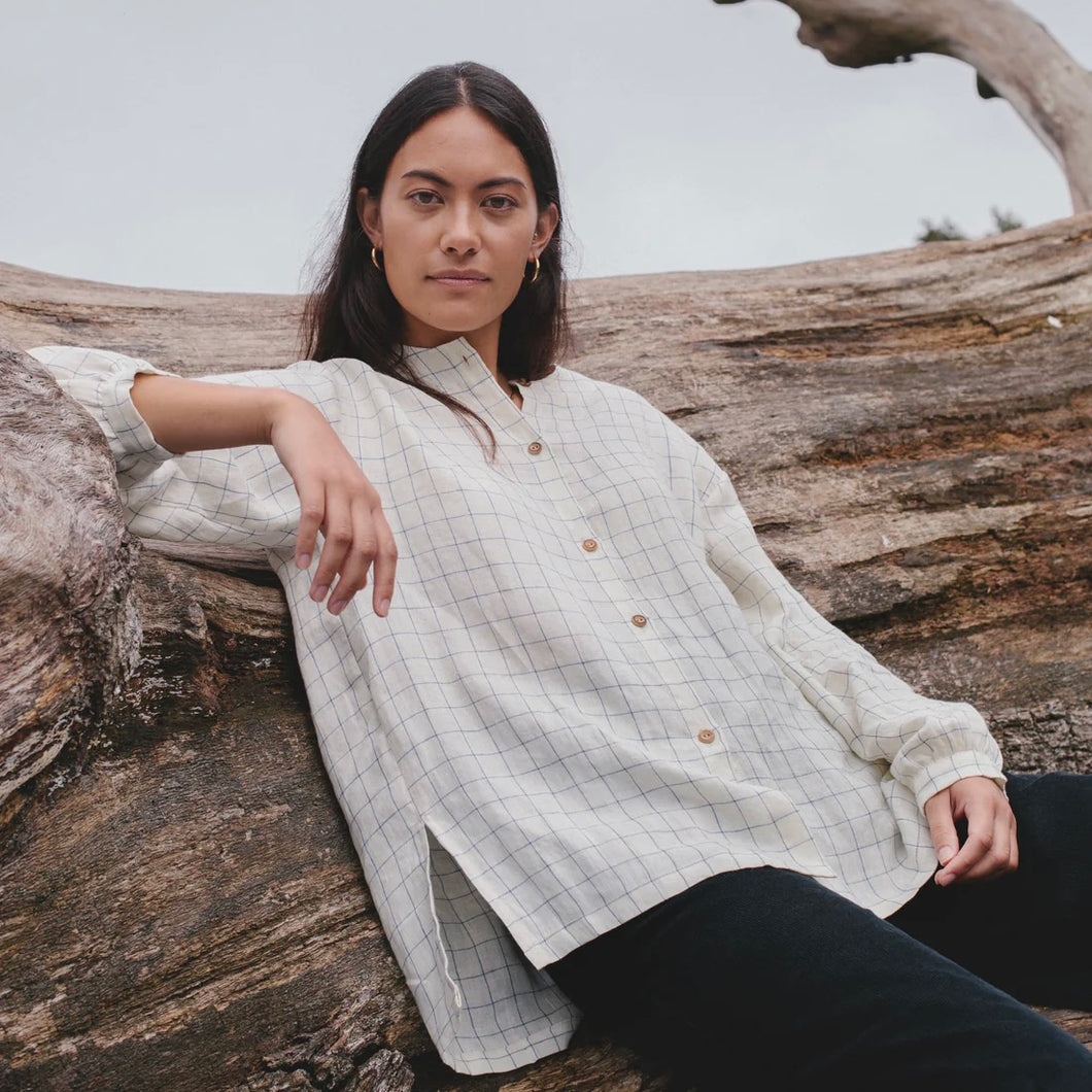 Kaely Russell Studio - Gather Shirt In Blue Check