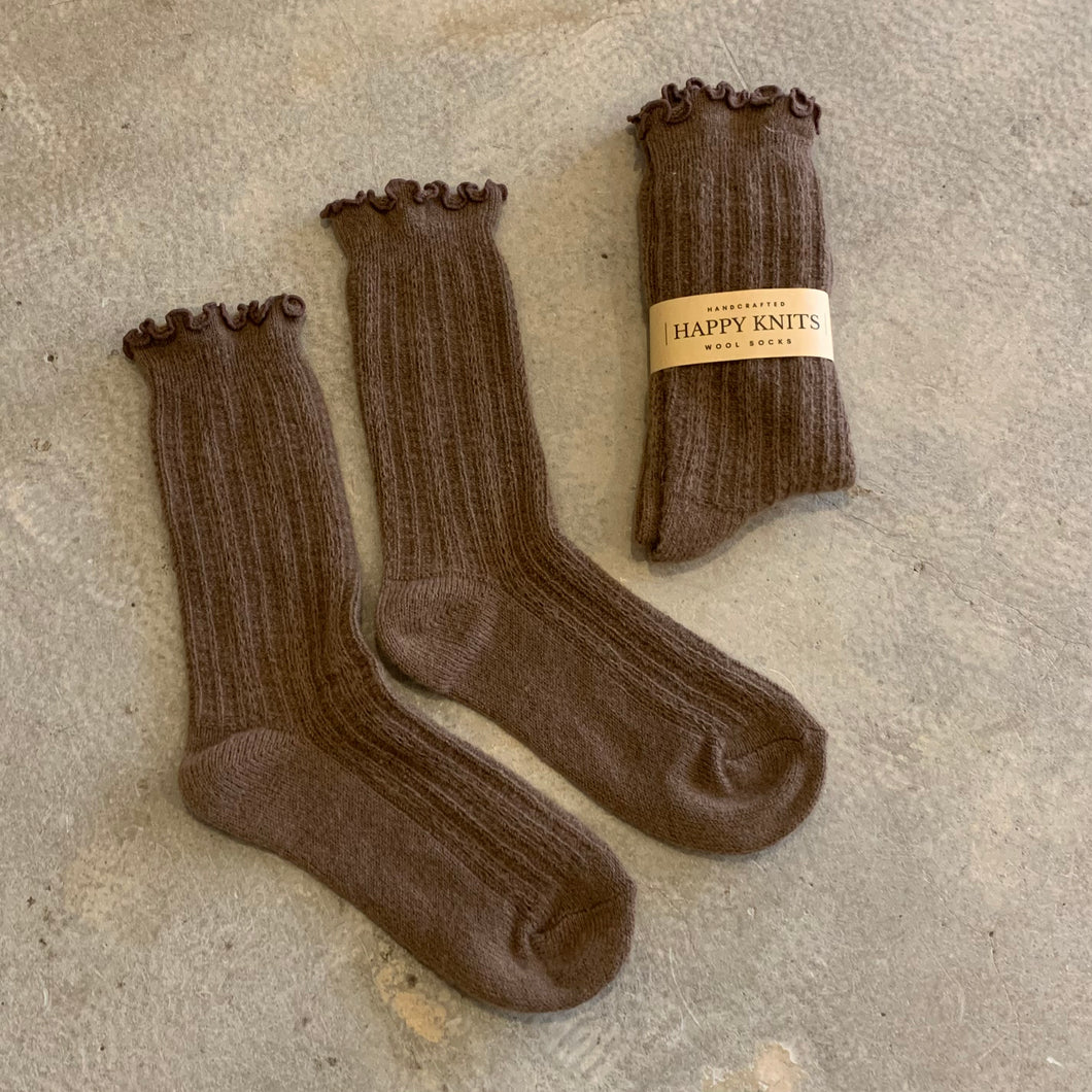 Happy Knits - Wool Blend Ruffle Socks In Brown