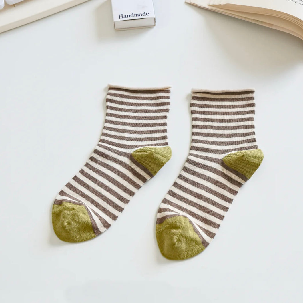 Happy Knits - Mulberry Silk Blend Socks In Brown And Beige Stripe
