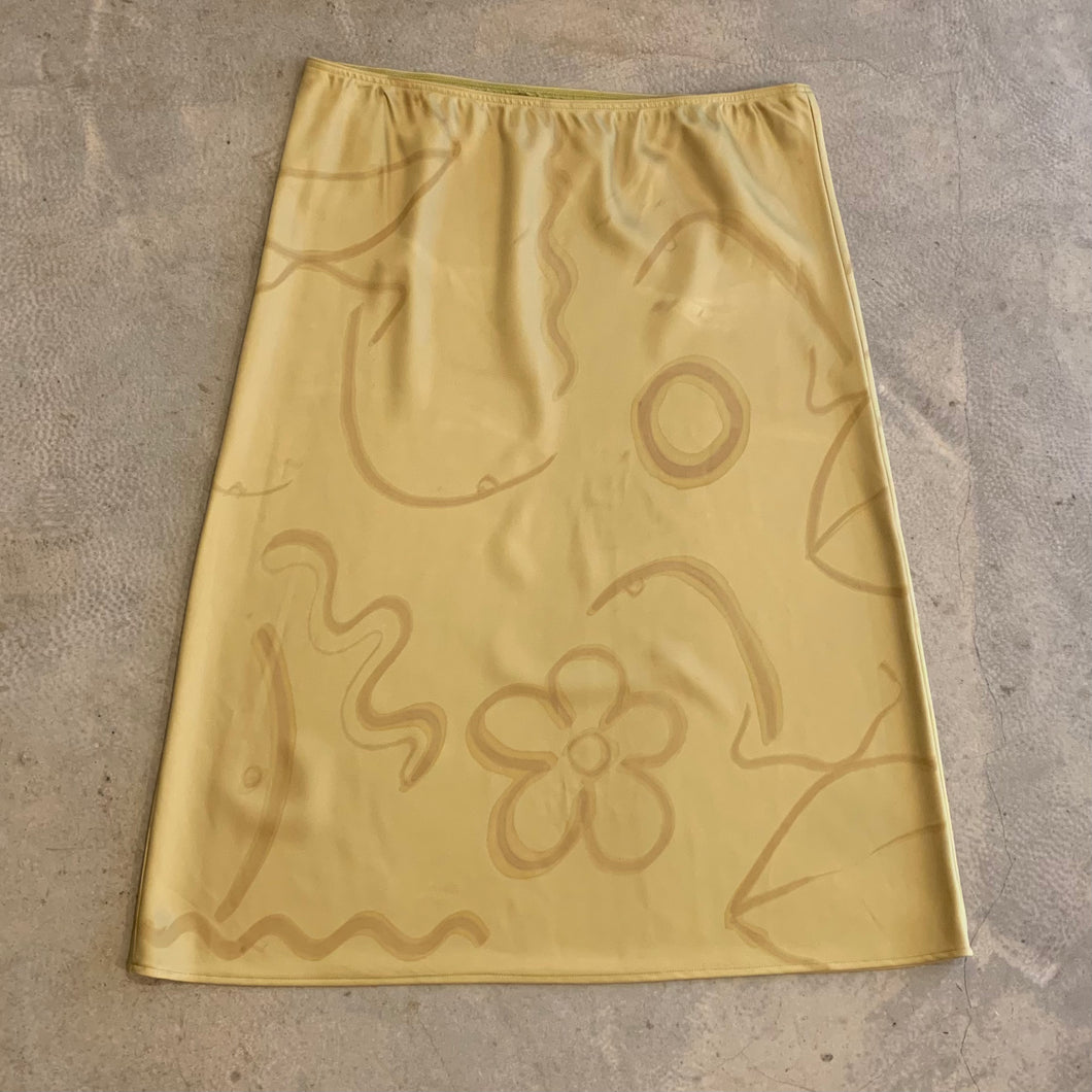 Aff&Jam - Abstract Satin Skirt In Lime Green