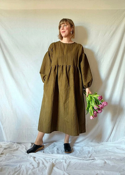 Clement House - The Nora Dress In Hazel Stripe Linen Blend