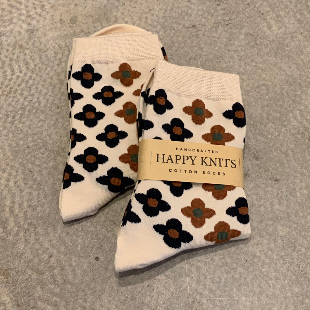 Happy Knits - Flower Cotton Socks In Natural