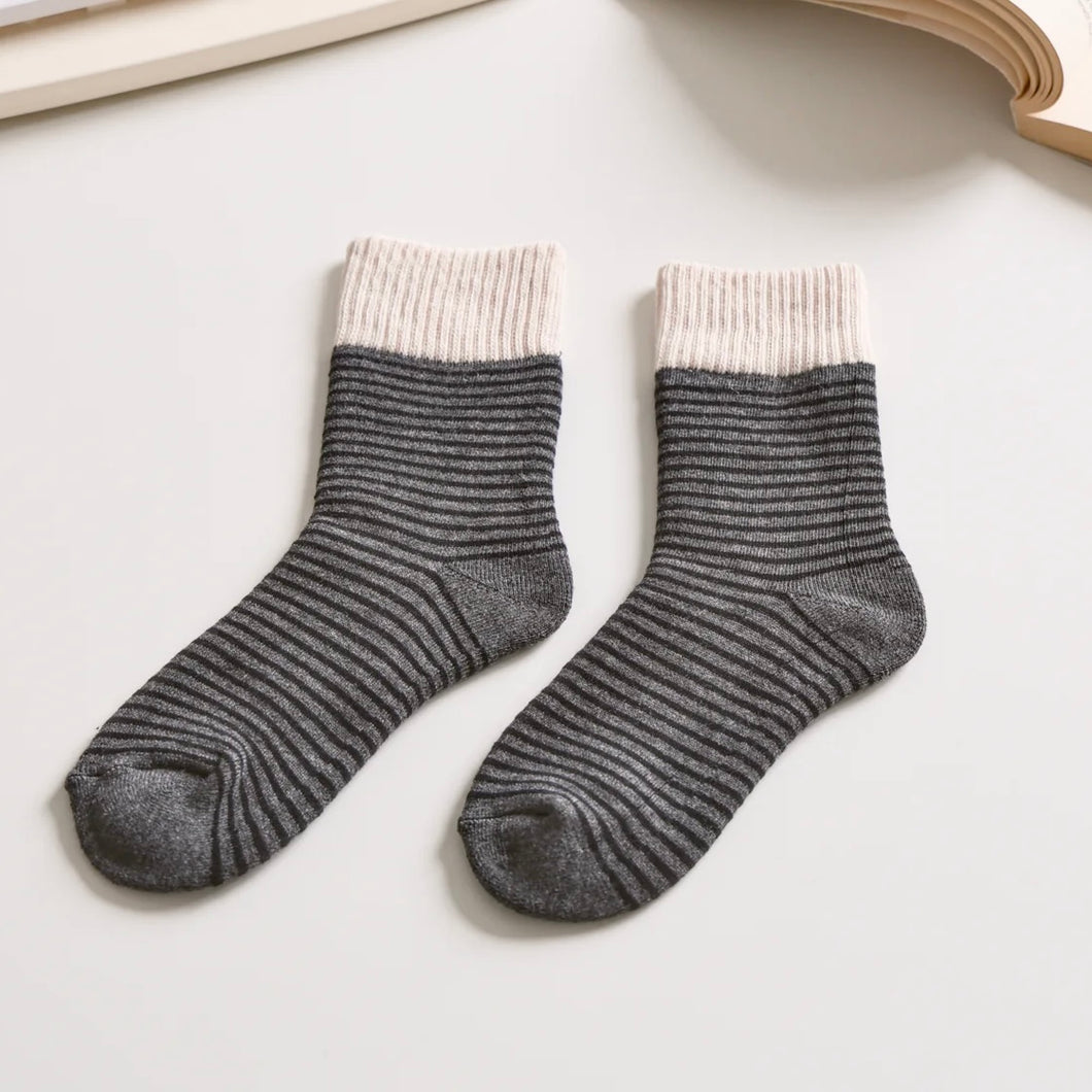 Happy Knits - Striped Cotton Blend Socks In Black And Grey