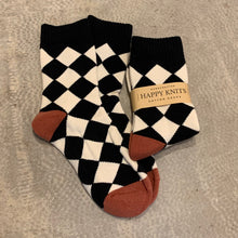 Load image into Gallery viewer, Happy Knits - Harlequin Cotton Socks In Black Beige and Rust
