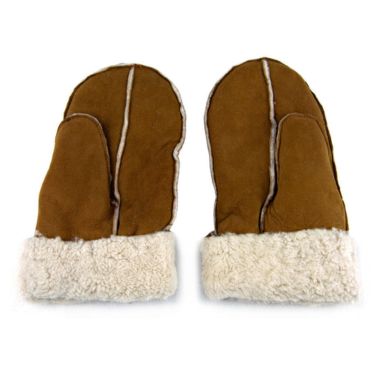 sheepskin mittens on a white background 