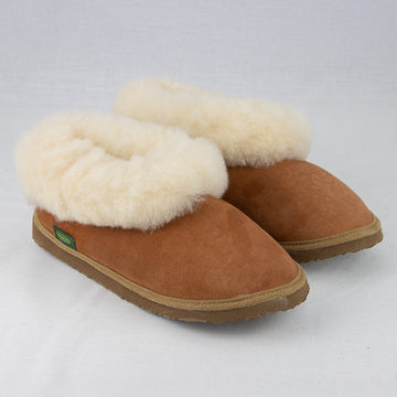 Sheepskin slippers on a white background 