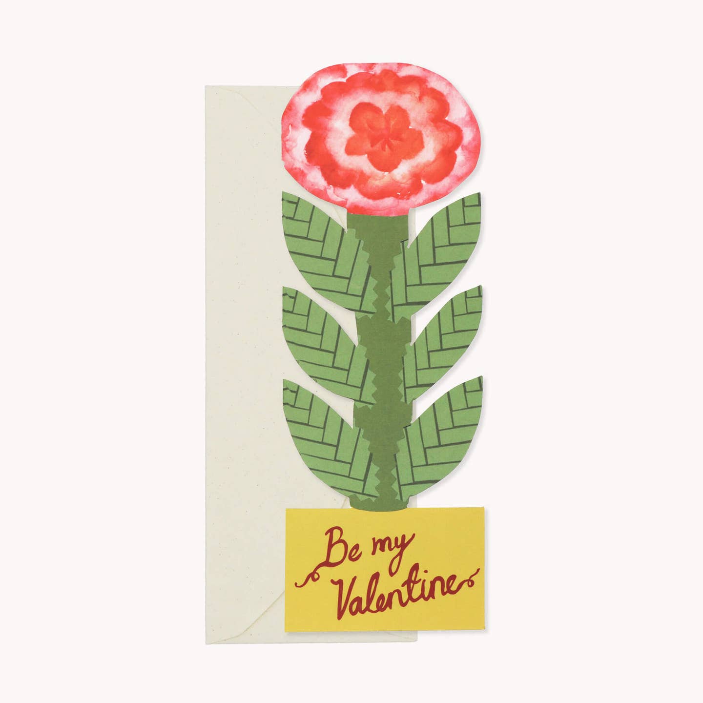 A card of a flower with the words be my valentine on the front 