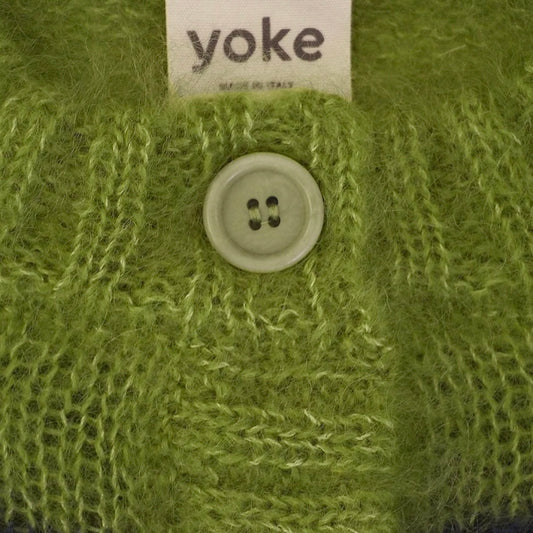 Yoke Studios - Mohair Cara Cardigan in Green And Navy Stripe