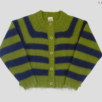 Yoke Studios - Mohair Cara Cardigan in Green And Navy Stripe