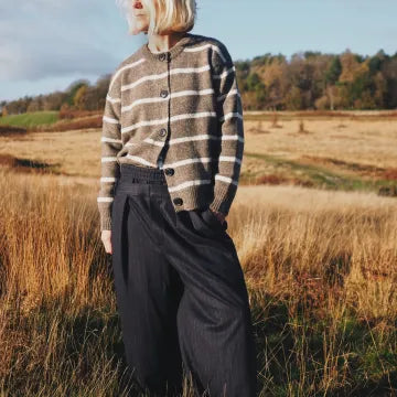 Charl Knits - Alma Cardigan In Rye And Surf White