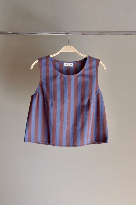 Atwin The Label - The Summer Tank Top In Blue And Brown Stripe