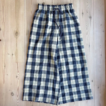 O'Moon - Wide Leg Trousers In Blue And Seaglass Check Organic Cotton