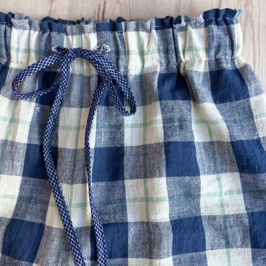 O'Moon - Wide Leg Trousers In Blue And Seaglass Check Organic Cotton