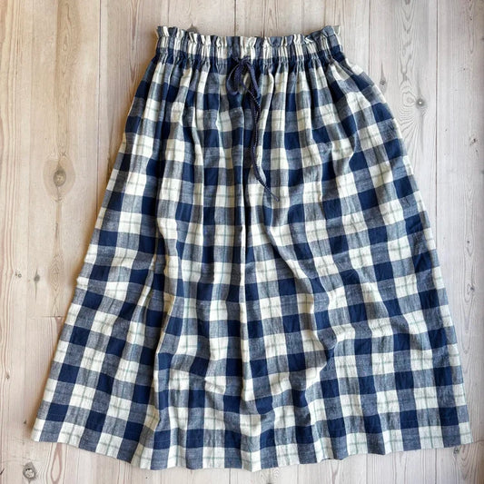 O'Moon - Picnic Gathered Skirt In Blue And Seaglass Check Organic Cotton
