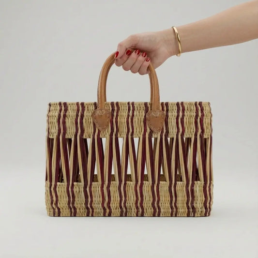 Reed Basket With Burgundy