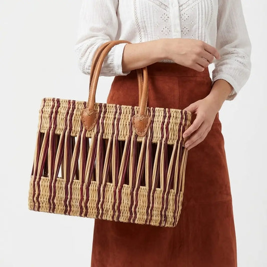 Reed Basket With Burgundy