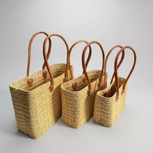 Reed Market Bags With Brown Leather Handles
