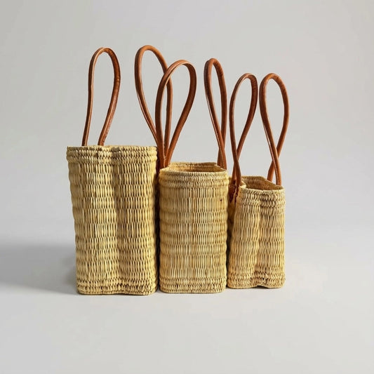Reed Market Bags With Brown Leather Handles