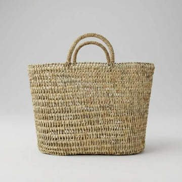 Straw Market Basket With Woven Handles