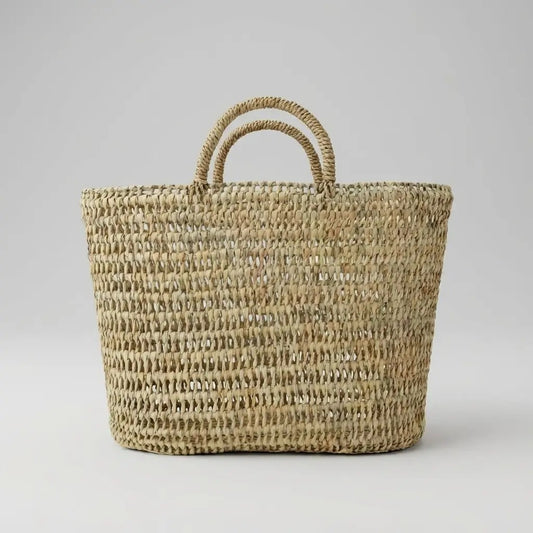 Straw Market Basket With Woven Handles