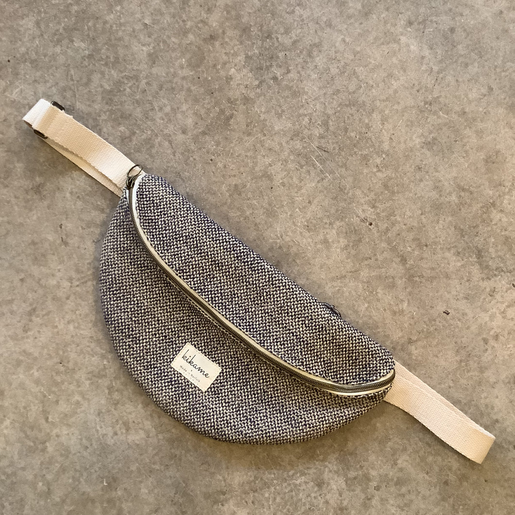 Kikame Apparel - Cross Body Bum Bag In Navy and White Twill