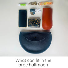Load image into Gallery viewer, Willow Leather - Half Moon Large Bag In Textured Navy
