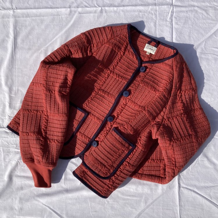 O Moon - Quilted Beadspread Jacket In Carnelian With Patchwork Back