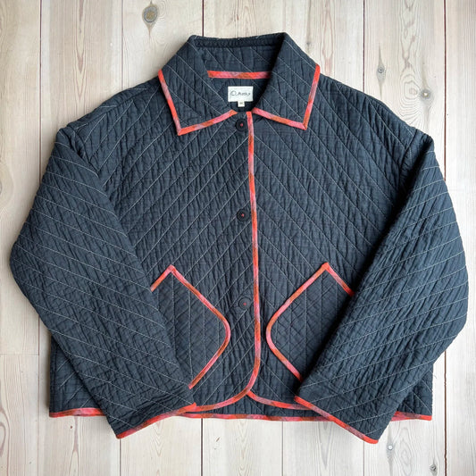 O Moon - Grey Patchwork Back Quilted Jacket
