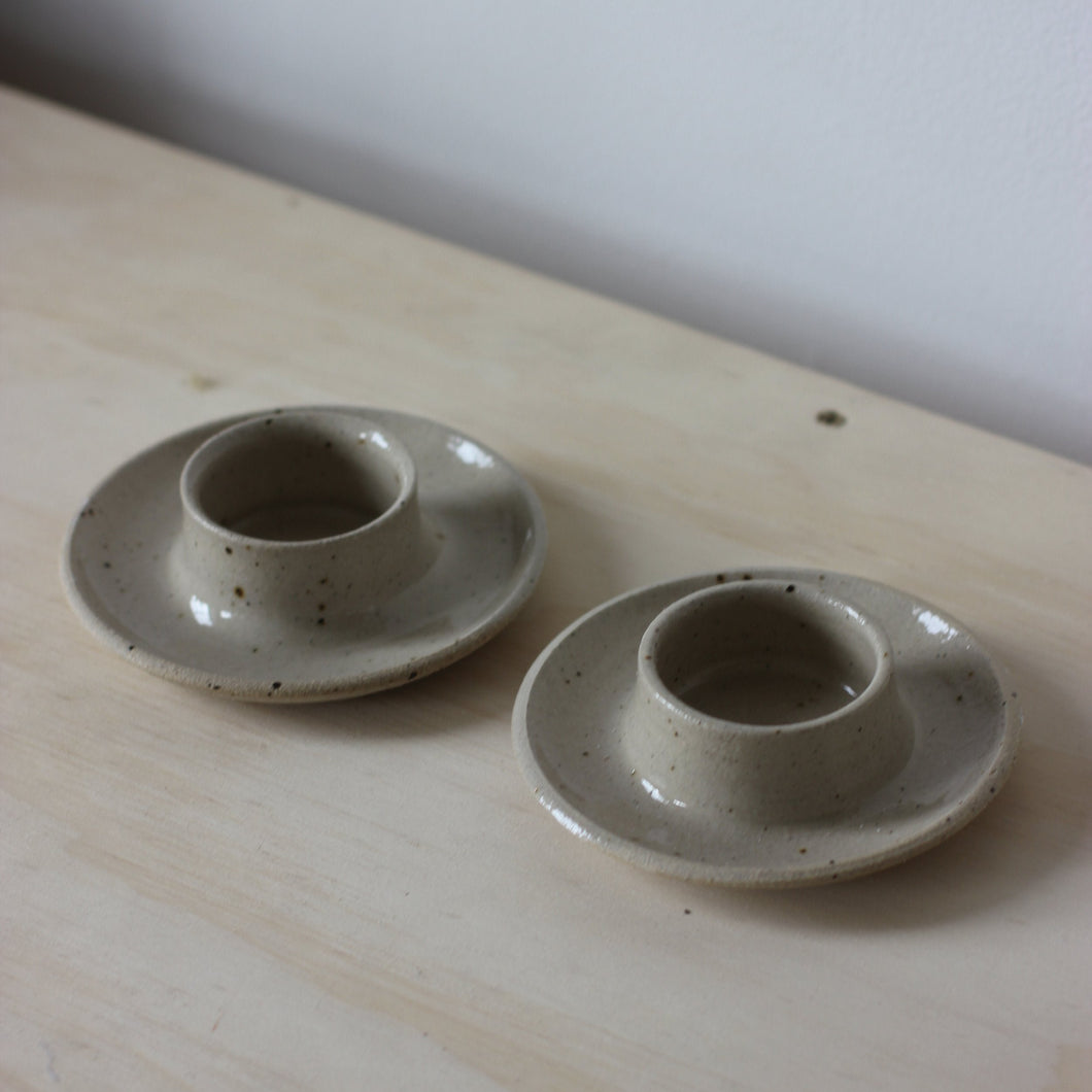 Eleanor Torbati Ceramics - Wide Candle And Tea Light Holder In Speckled Stoneware