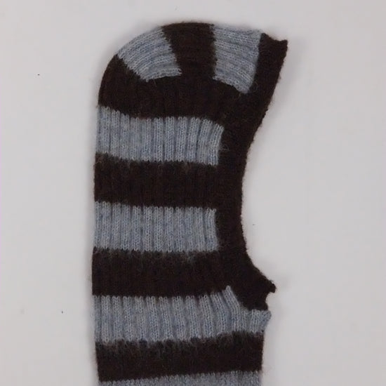 Black and gray striped balaclava on a white background