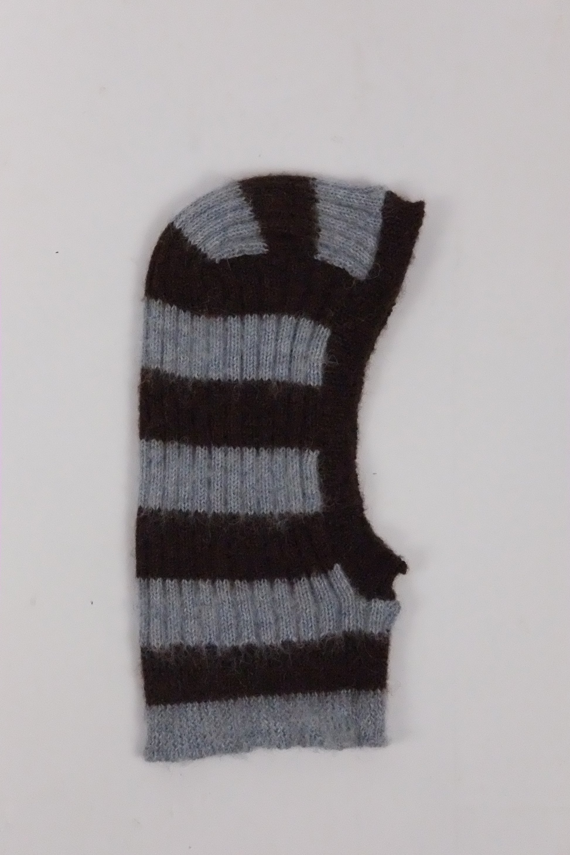Black and gray striped balaclava on a white background