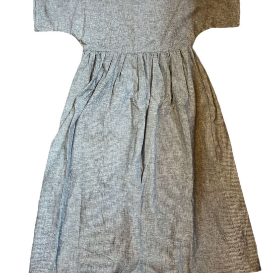 Blue and white batwing maxi smock dress with a gathered waist with a white background