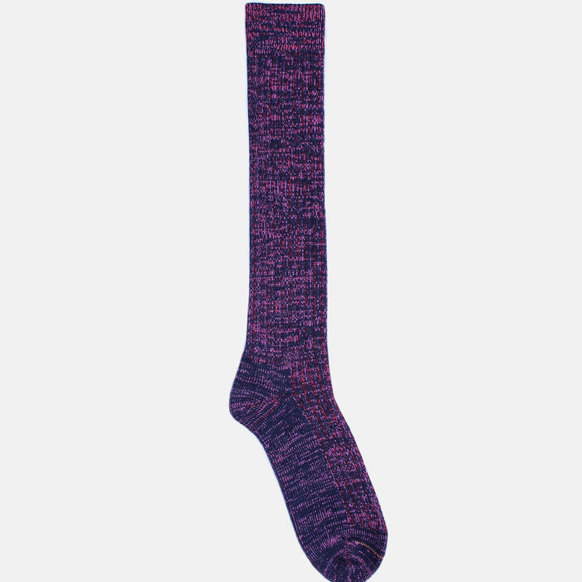 A pair of purple socks on a white background 
