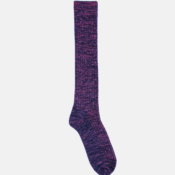 A pair of purple socks on a white background 