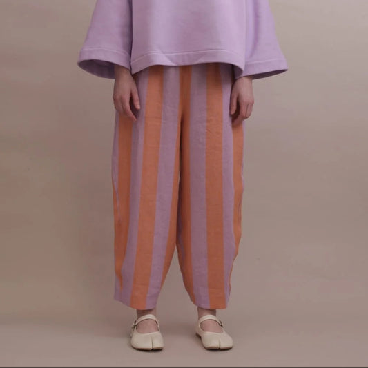 Nadinoo - Relaxed Balloon Trouser in Lavender Peach Stripe Linen