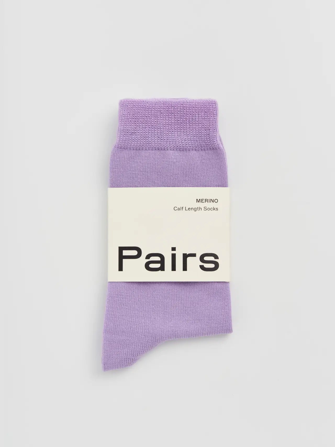 Lilac sock with a 'Pairs' label on a white background