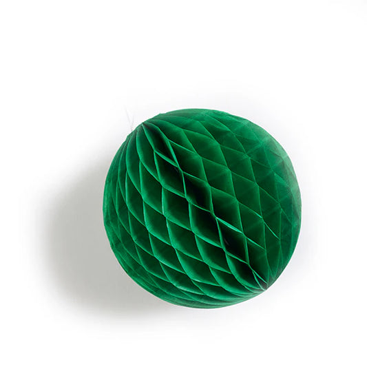 Green paper honeycomb ball decoration on a white background