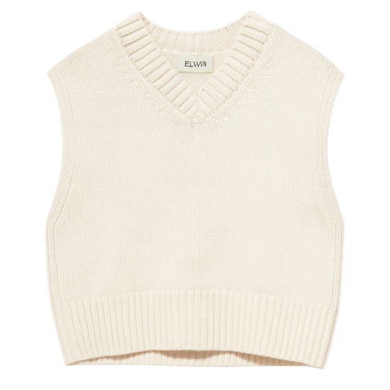 Cream-colored knit vest on a white background