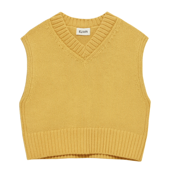 Yellow knit vest on a white background