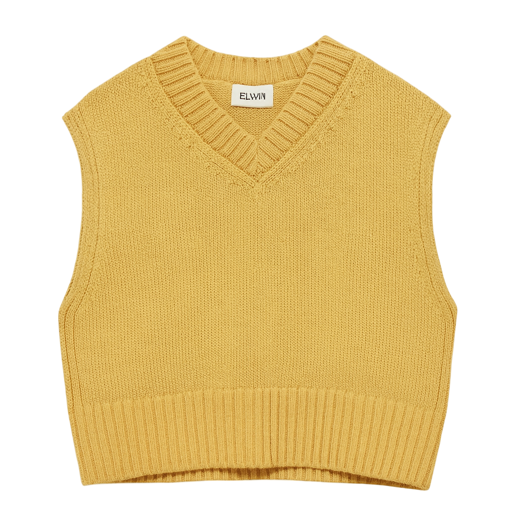 Yellow knit vest on a white background
