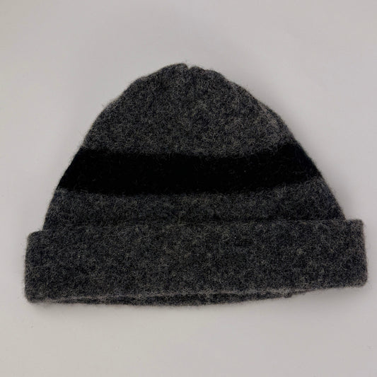 Gray and black wool beanie on a white background